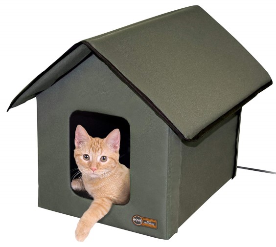 A heated cat shelter for feral cats.