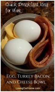 Quick Breakfast Idea for Work: Egg, Turkey Bacon and Cheese Bowl