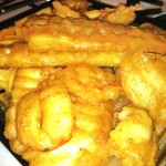 Battered Fish and Shrimp with French Fries and Tartar Sauce
